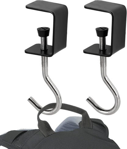 2 Pcs Desk Mount Bag Holder Hook Clamp-On Backpack Hanger Portable Desk Mount Headphones Holder Reduce Desk Clutter for Table Desk, Under Counter