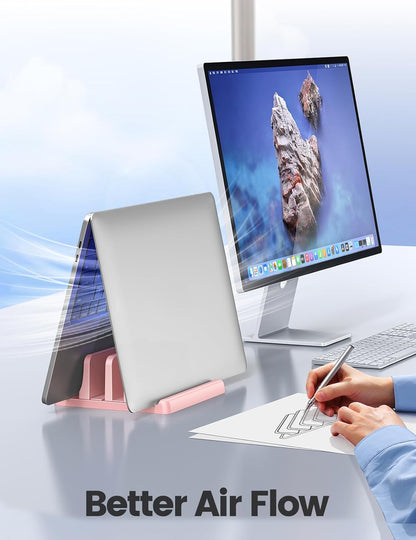 Vaydeer Vertical Laptop Stand for Desk,Dual Slots Plastic Laptop Holder with Space Saving 4-in-1 Design,Adjustable Laptop Organizer Storage Supports for MacBook,Mac,HP,Dell,Microsoft Surface,Lenovo