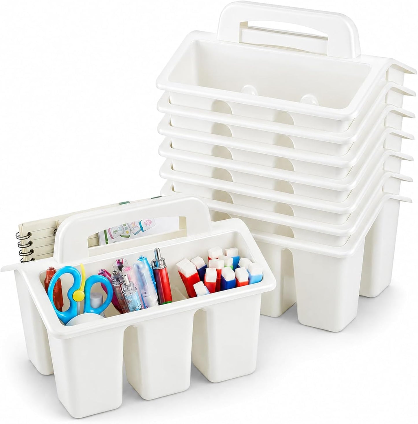 gisgfim 8 Pack Classroom Caddy Storage Basket with Handle 4 Compartment Storage Caddy Plastic Arts Crafts Caddies Protable Classroom Craft Caddies for Kids Schools Art Craft Supplies(Pastel)
