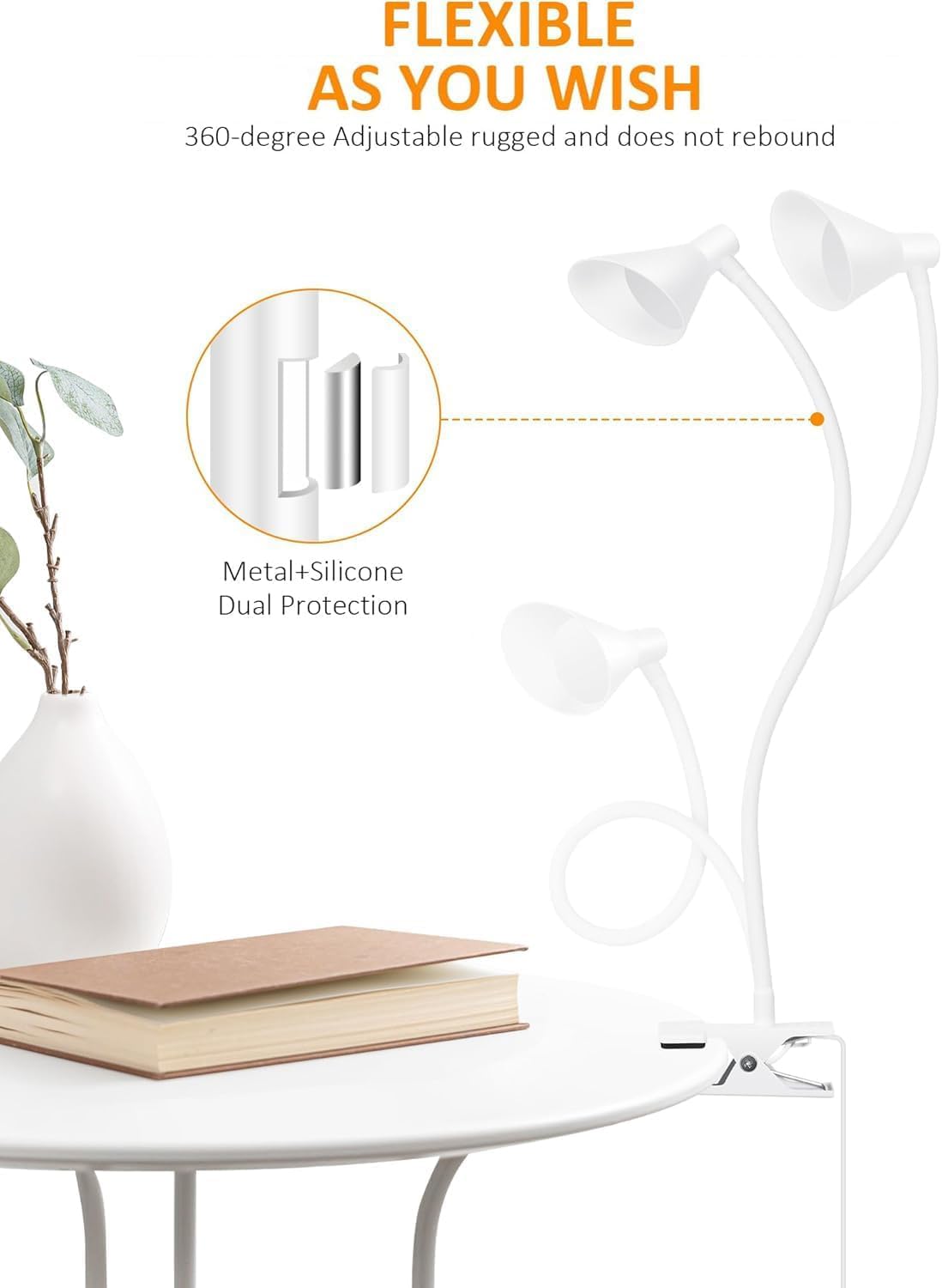 Clip on Light LED Reading Light for Books in Bed, Eye Care Dimmable Reading Lamp 3 Color & 10 Brightness Levels Flexible Clip on Lamp Reading Light for Bed Headboard Bedside Dorm Desk Table - Black
