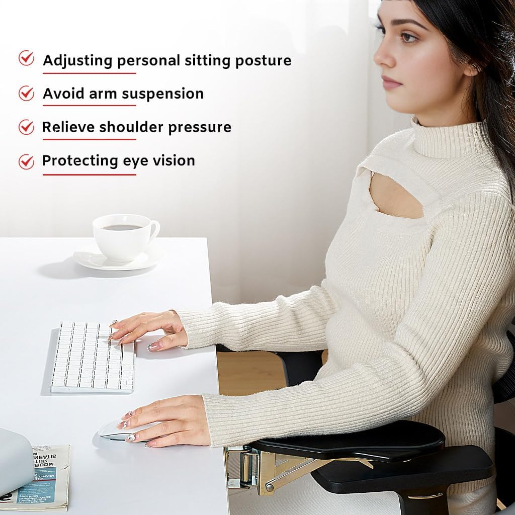 Computer Arm Rest for Desk, 180° Adjustable Rotating Desk Extender Tray, 90° Foldable Elbow Arm Support, Ergonomic Desk Arm Wrist Rest Shelf for Home and Office