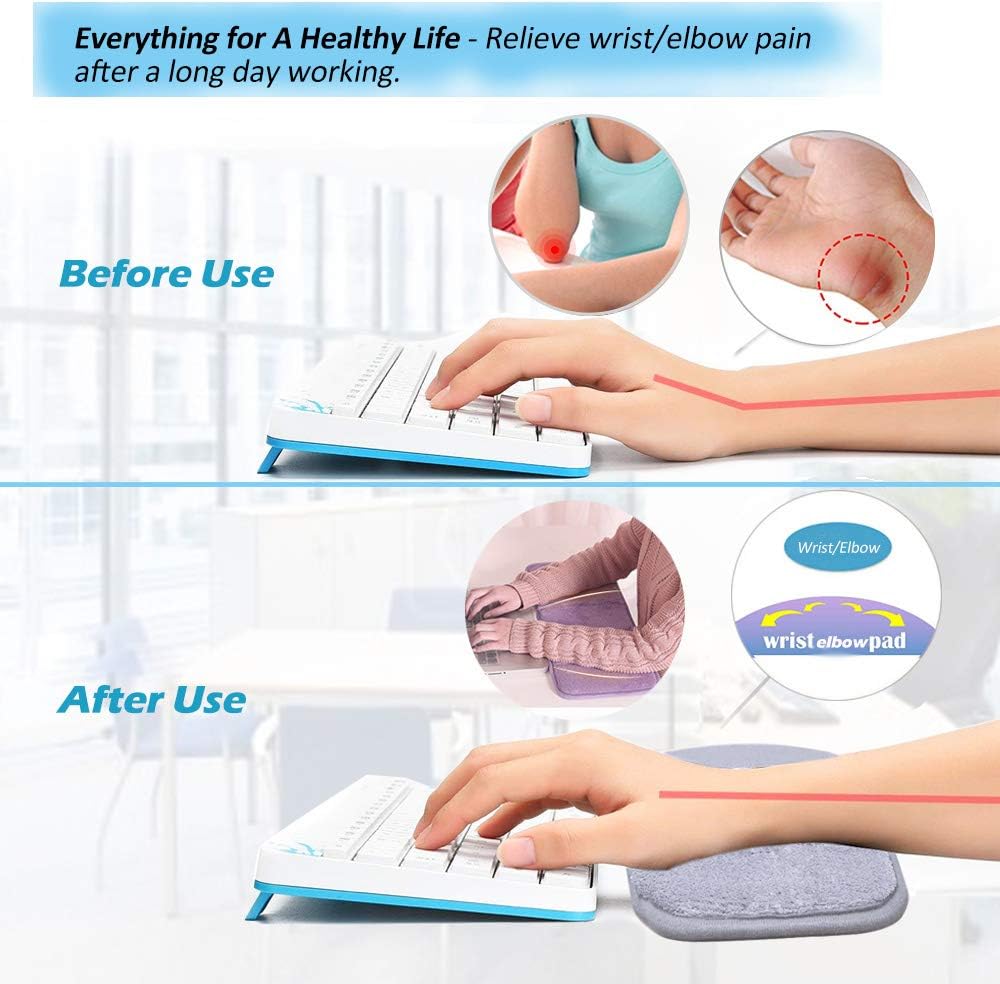 Upgraded Computer Wrist Elbow Pad, Creatiee Premium Memory Cotton Desktop Keyboard Arm Rest Support Mat for Office Desktop Working Gaming - Less Elbow Pain(Long-Sized, 7.9 x 31.5 inch)(Gray)