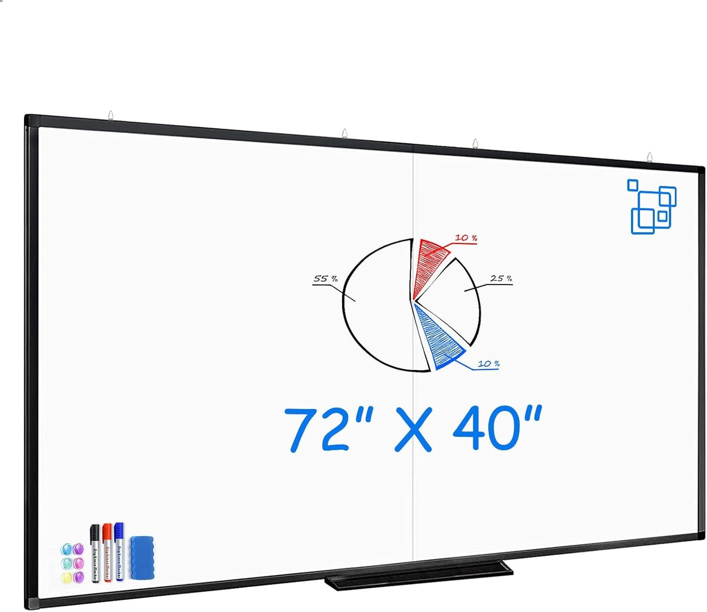 Magnetic White Board Dry Erase Board for Wall，72" x 40" Wall-Mounted Aluminum Frame Marker Board, Foldable Portable Whiteboard with a Long Pen Tray for School, Classroom, Office & Home