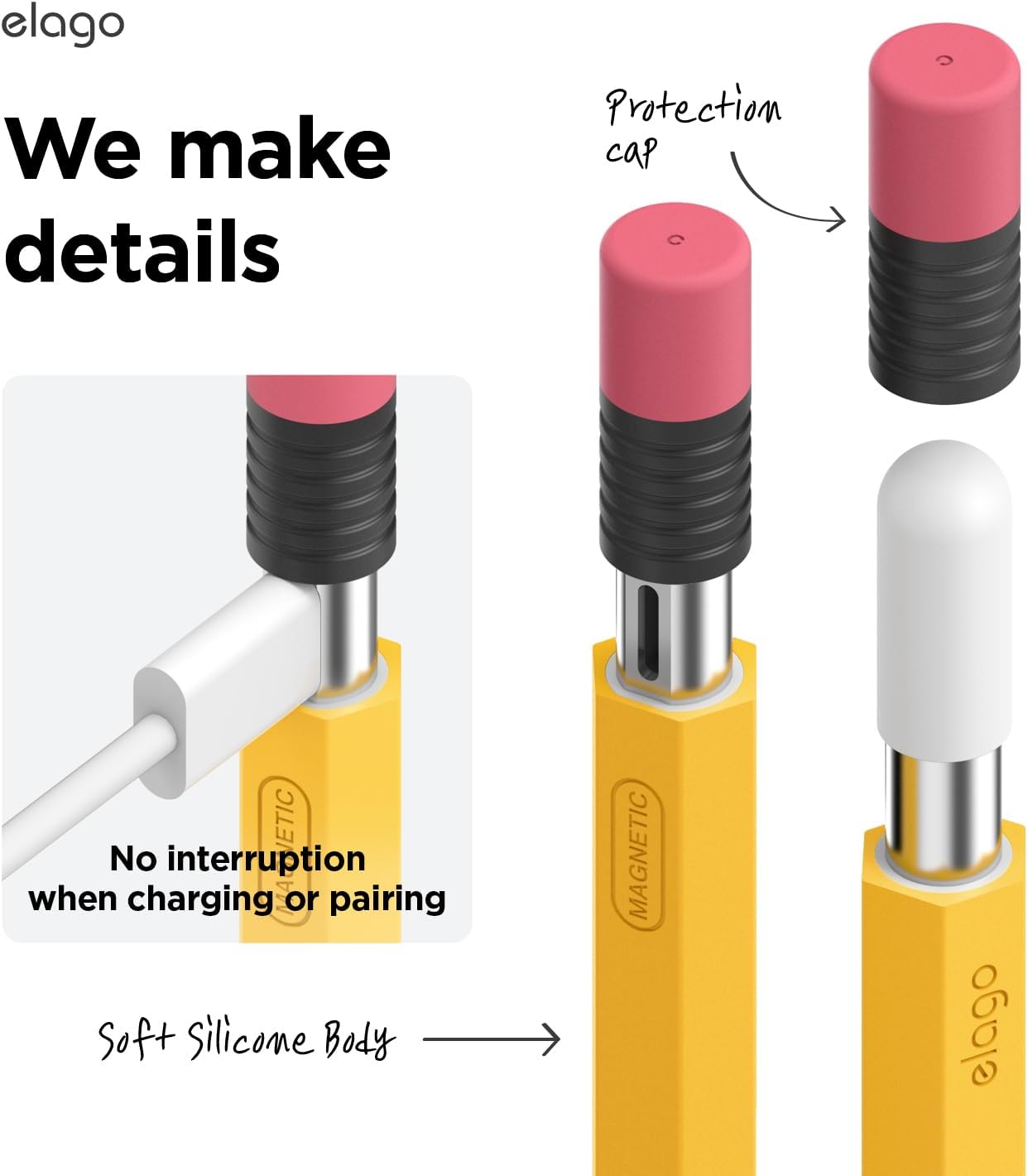 elago Classic Pencil Case Compatible with Apple Pencil (USB-C), Perfect Grip, Protective Skin, Silicone Sleeve, Supports Magnetic Attachment [Yellow]