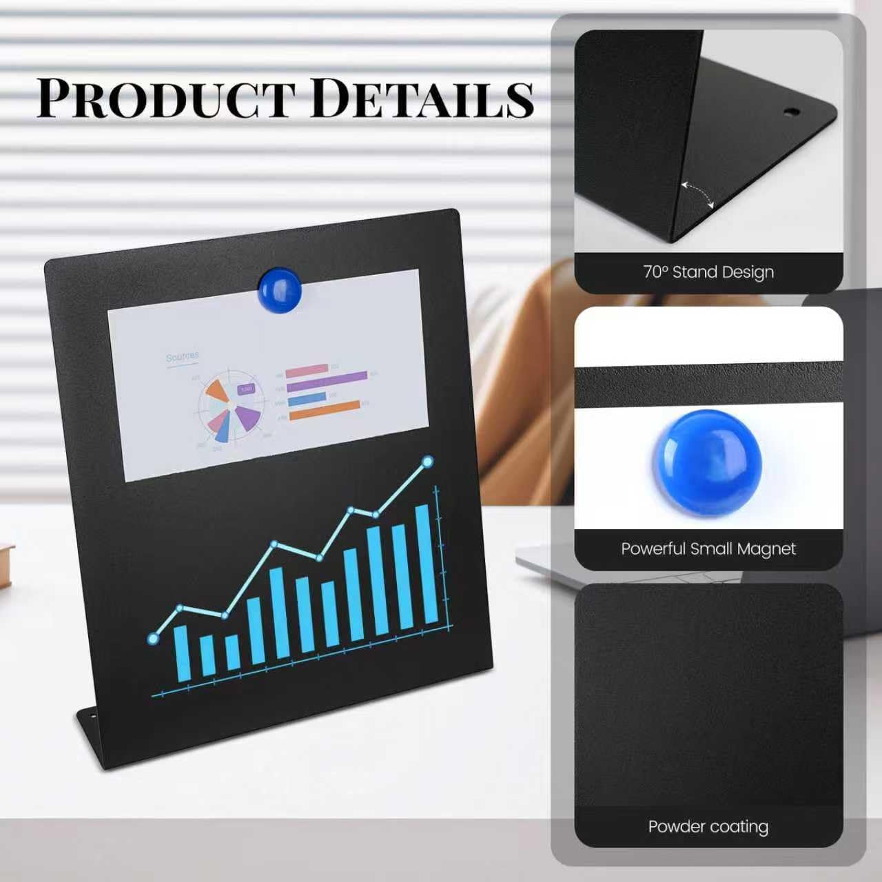 2 Pack Magnetic Board,Magnet Board,Metal Magnetic Bulletin Board,Magnet Display Stand for Home, School, Kitchen, Office (Black)