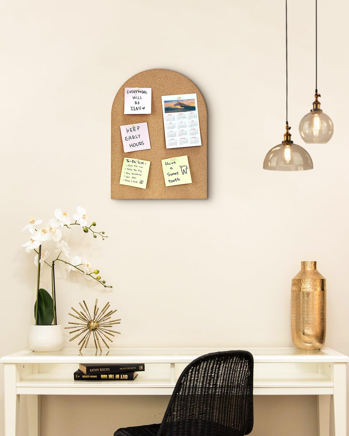 Okydoky 12mm Thick Arch Cork Board, 10.4in x 14.4in Self-Adhesive Pin Board,1 PC for Home Office Décor