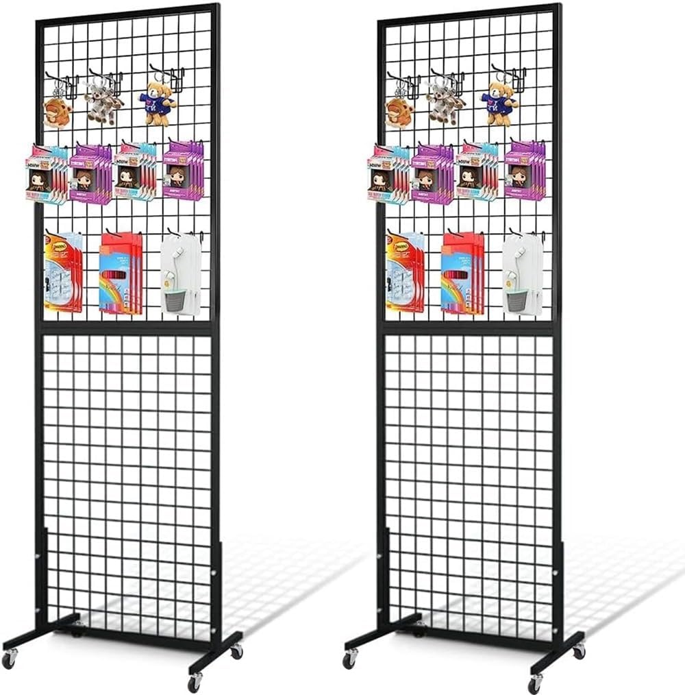 NectaCol Grid Wall Panels, 2 Packs 2'x 6' Gridwall Panels Tower with T-Base, Black Wire Grid Wall Display Rack, Craft Show Display Rack, Art Gridwall Display Stand