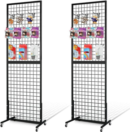 NectaCol Grid Wall Panels, 2 Packs 2'x 6' Gridwall Panels Tower with T-Base, Black Wire Grid Wall Display Rack, Craft Show Display Rack, Art Gridwall Display Stand