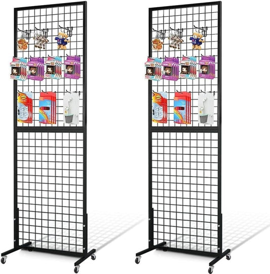NectaCol Grid Wall Panels, 2 Packs 2'x 6' Gridwall Panels Tower with T-Base, Black Wire Grid Wall Display Rack, Craft Show Display Rack, Art Gridwall Display Stand