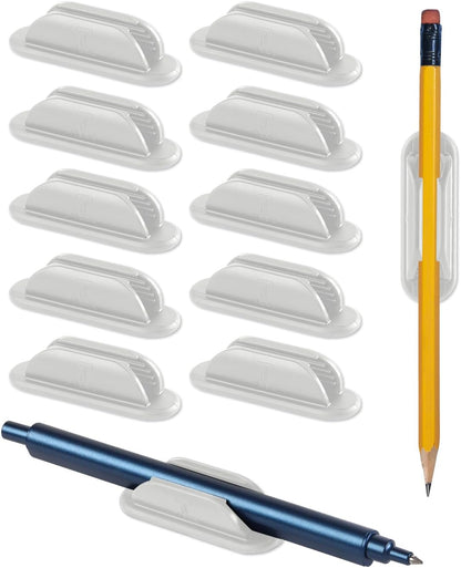 Tiizze 10 Pack Adhesive Pencil Holder for Desk, Silicone Pen Holder for Wall, Clipboard & Laptop with 15 Upgraded Sticky Pads, Rugged Grip Pencil Holders for Classroom Teacher Essentials (Black)