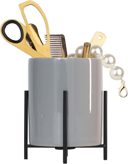 Gold Pencil Cup Sturdy Metal Frame With White Ceramic Pen Holder For Desks and kitchen Appliance Holders