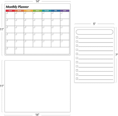 Dry Erase Magnetic Calendar for Refrigerator, 3 Pack- Monthly & Weekly & Daily Planner Magnet Whiteboard for Fridge Wall Door - Shopping, Meal/Menu, To Do List, Family Schedule Planning Board, 14"x11"