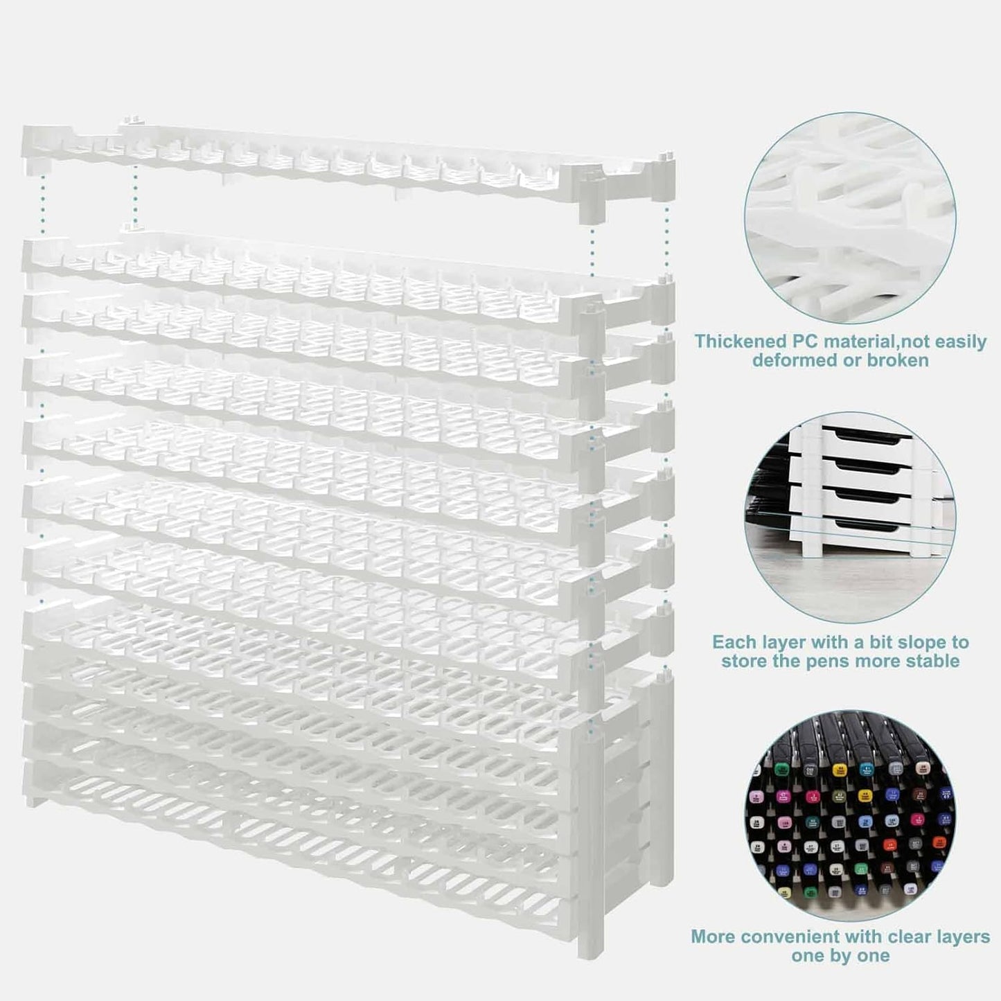 Universal 6 Layers Tray Universal Marker Storage Rack, Penholder Display for 90 Pens SN01 Pencil Organizer Holder for Desk (Clear-6 layers)