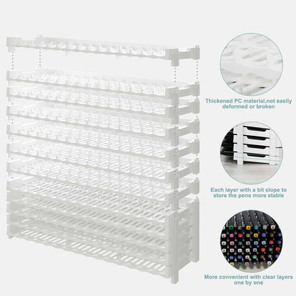 Universal 6 Layers Tray Universal Marker Storage Rack, Penholder Display for 90 Pens SN01 Pencil Organizer Holder for Desk (Clear-6 layers)