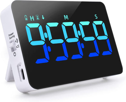 PERSUPER Kitchen Digital Timer, Count Down Up, Rechargeable, Vibration Mode Adjustable Volume and Brightness LED Display, Time Management Cook, Desk, Kids Adults Study Teaching, Kitchen Gadgets RGB