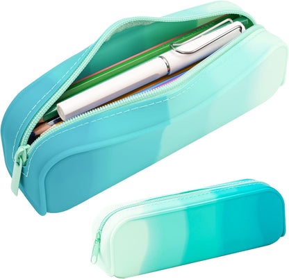 minimaliving Pencil Case,Colorful Silicone Waterproof Pencil Pouch Aesthetic Lightweight&Portable Pen Bag Stylish Small Office Supplies for Adults,Women and Men(Blue)