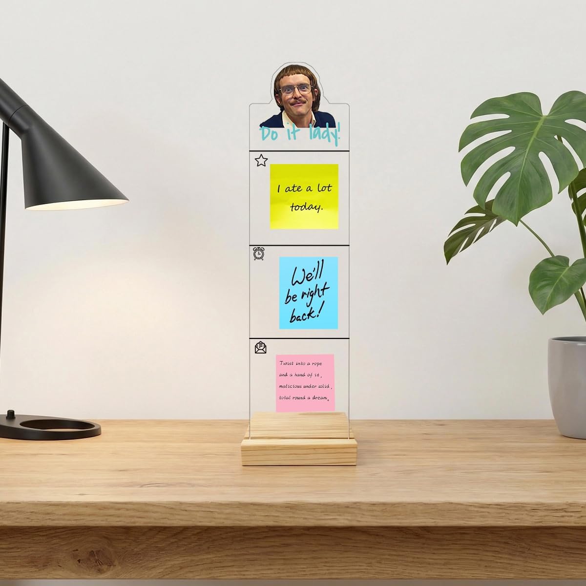 Monitor Memo Board Computer Monitor Memo Board Sticky Note Organizer Kidney Acrylic Desk Accessories Removable Wooden Base Set Sticky Notes 100 Sheets 11.8×3.1 inches