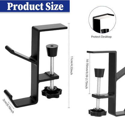 Jeffdad Metal Headphone Hook, Headphone Hanger with Double Hooks, Universal Aluminum Alloy Gaming Headphone Stand Under Desk, Non-Slip Adjustable Desk Headphone Hanger Hook