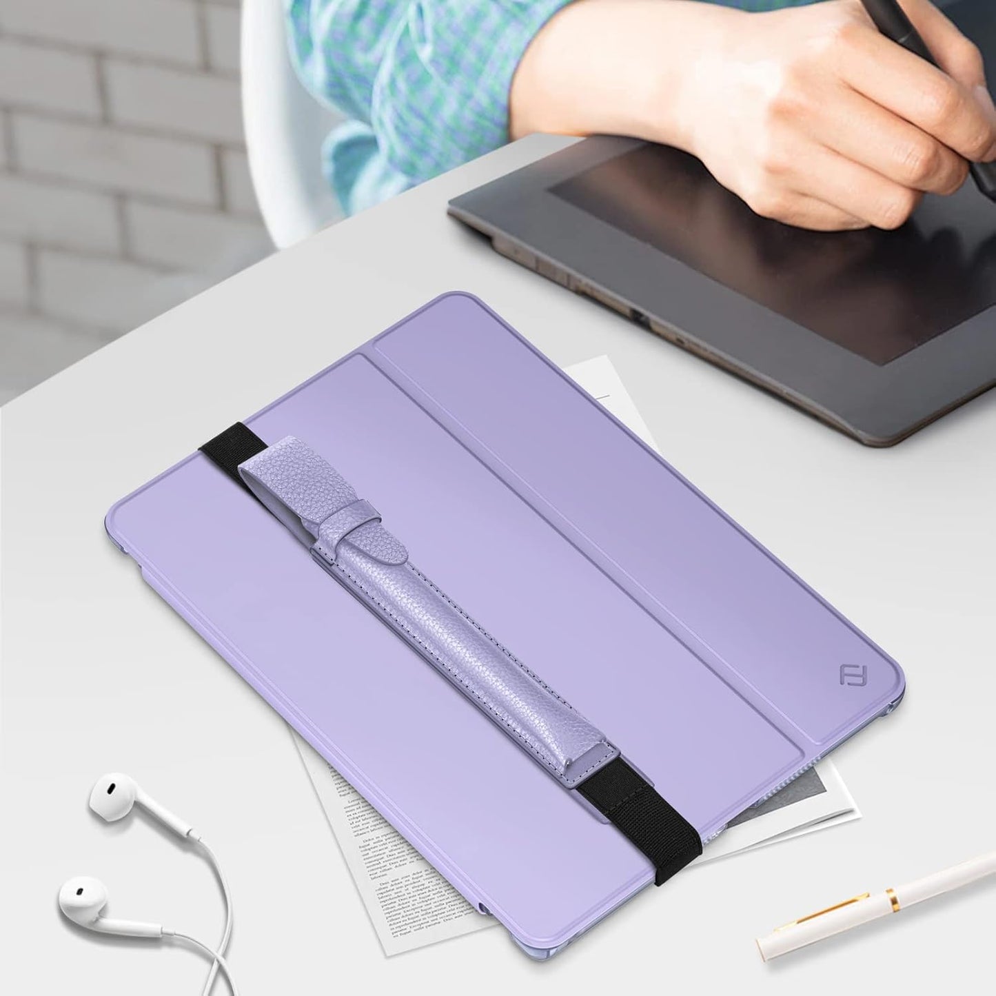 Fintie Pen Holder with USB Adapter Pocket for Apple Pencil Pro, Apple Pencil (USB-C / 1st / 2nd Generation), Elastic Vegan Leather Sleeve Pouch Compatible with iPad Case, Black