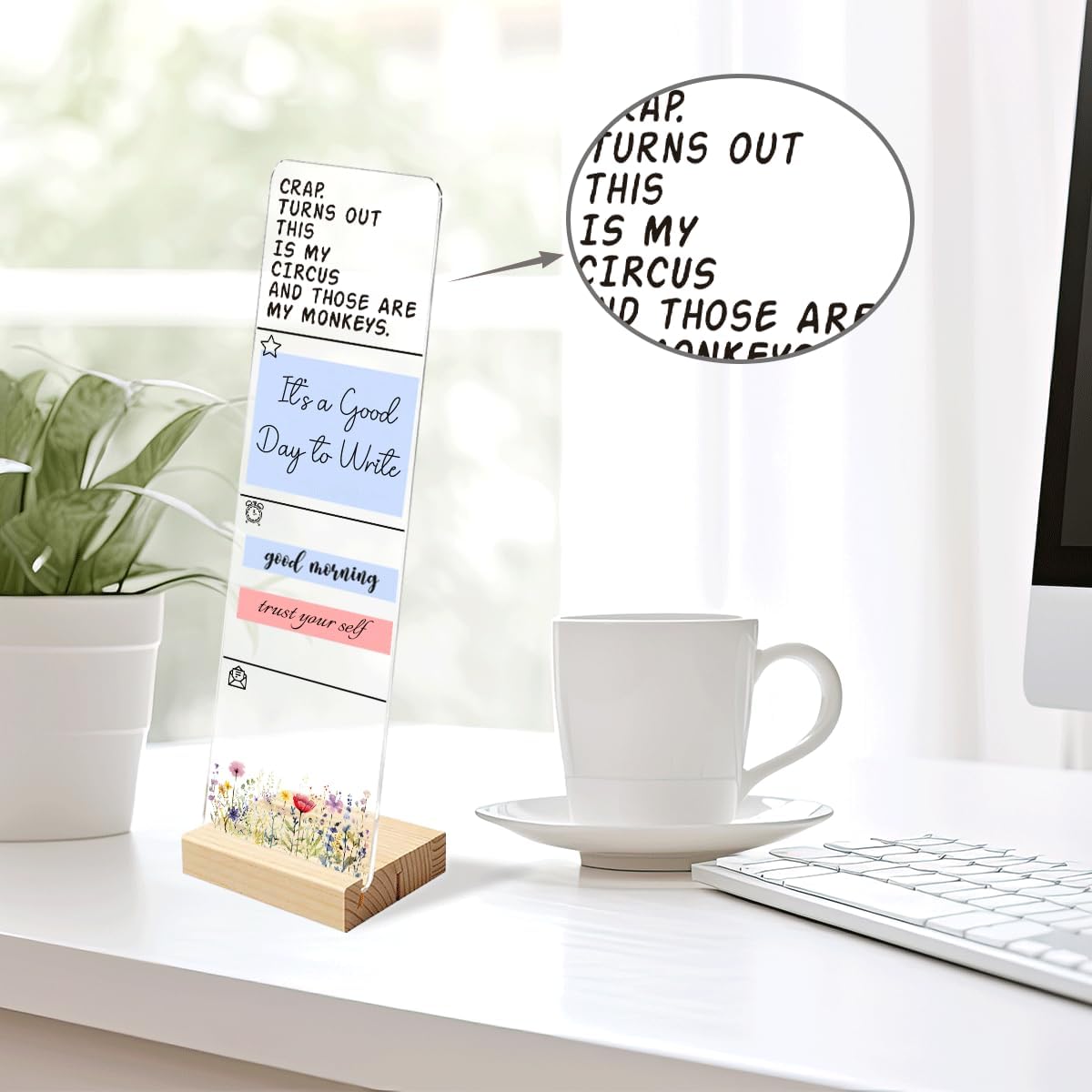 Sticky Note Holder Acrylic Monitor Memo Board Desk Organizers and Accessories Desk Decor Post It Note Holder with 200Pcs Sticky Notes Funny Sarcastic Office Positive Desk Sign