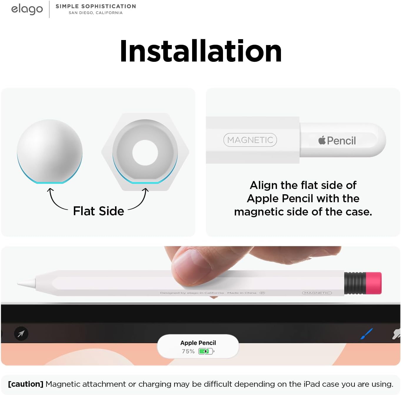 elago Compatible with Apple Pencil Pro Case & Apple Pencil 2nd Generation Case, Compatible with Magnetic Charging, Double Tap, Squeeze, Haptic (Must Read Installation Instructions) [Lovely Pink]
