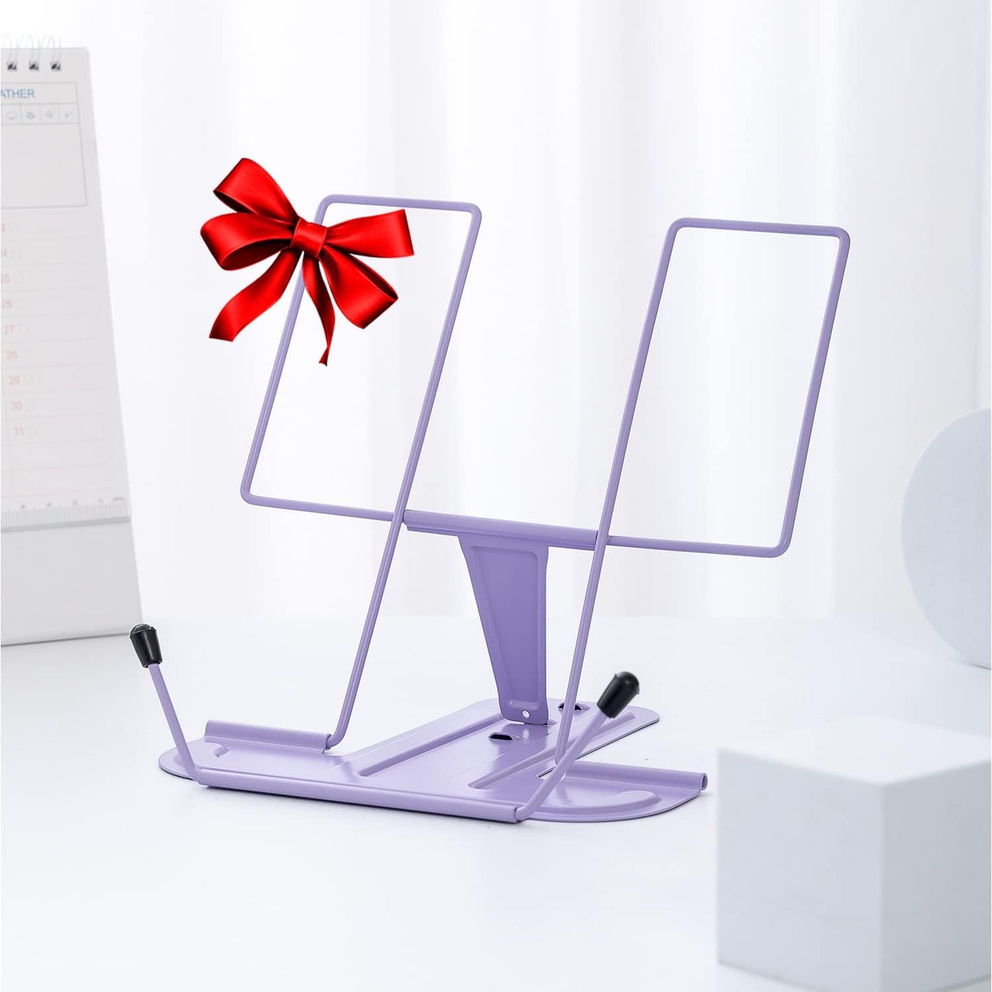 Metal Book Stand for Desk, Adjustable Reading Rest Book Holder, Portable Cookbook Documents Holder, Sturdy Typing Stand for Recipes Textbooks Tablet Music Books with Page Clips (Green)