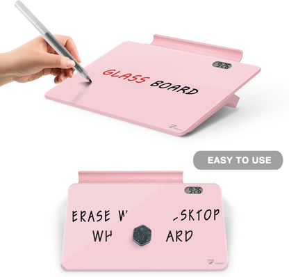 TOWON Small Glass Dry Erase Board, Desk White Board with Standing, Mini Whiteboard Easel Pad Set, Stenography Artifact for Office, Home and School Supplies, 8x6 Inches, Black