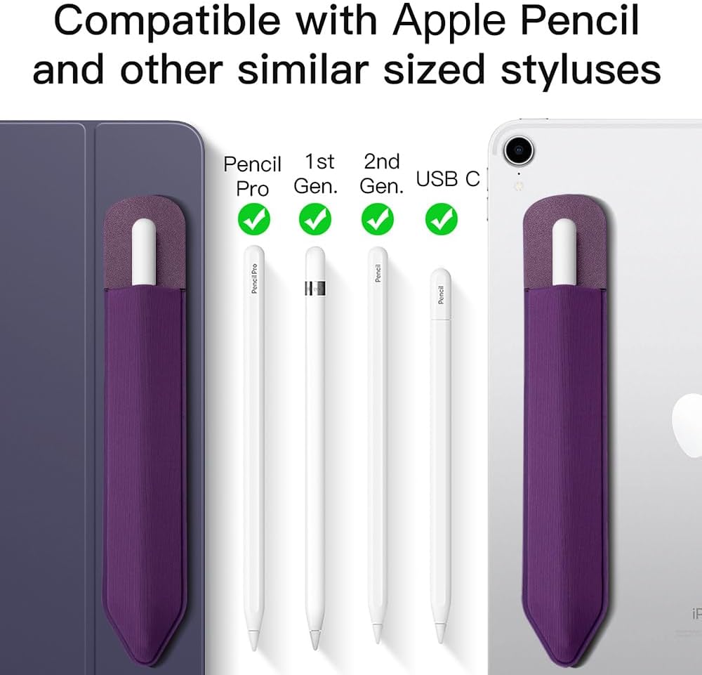 MoKo Pencil Holder Sticker Fit Apple Pencil Pro, Apple Pencil (USB-C), iPencil 1st/2nd Generation, Elastic Pencil Pocket Pouch Adhesive Sleeve Attached to iPad Case for Stylus Pens,Black