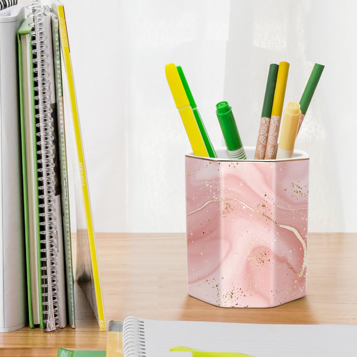 Pen Holder, Pencil Holder for Desk, Marble Desk Organizer Cute, Durable Ceramic Pencil Cup, Decorative Makeup Brush Holder Cup, Stationery Holder for Office, Home, Gray Marble