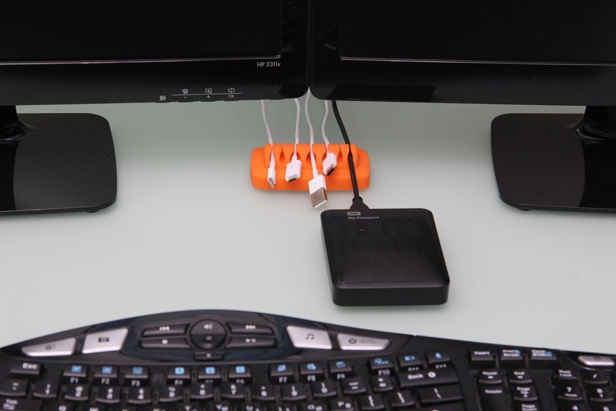 Desktop Cable Organizer, Weighted, Eco-Friendly Silicone, No Bad Smell, Bundled with 4 Reusable Cable Ties (Black)