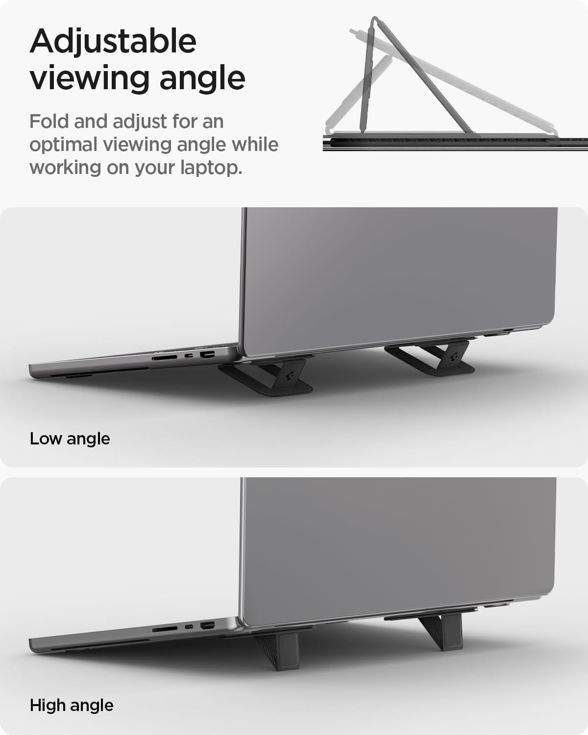 Spigen Slim Fold Portable Laptop Stand Keyboard Riser Foldable Ergonomic Angle Lift Anti-Slip Compatible with MacBook Neo, MacBook Air, MacBook Pro 11"-16" and iPad/Air/Pro and More - Black (LD201-S4)