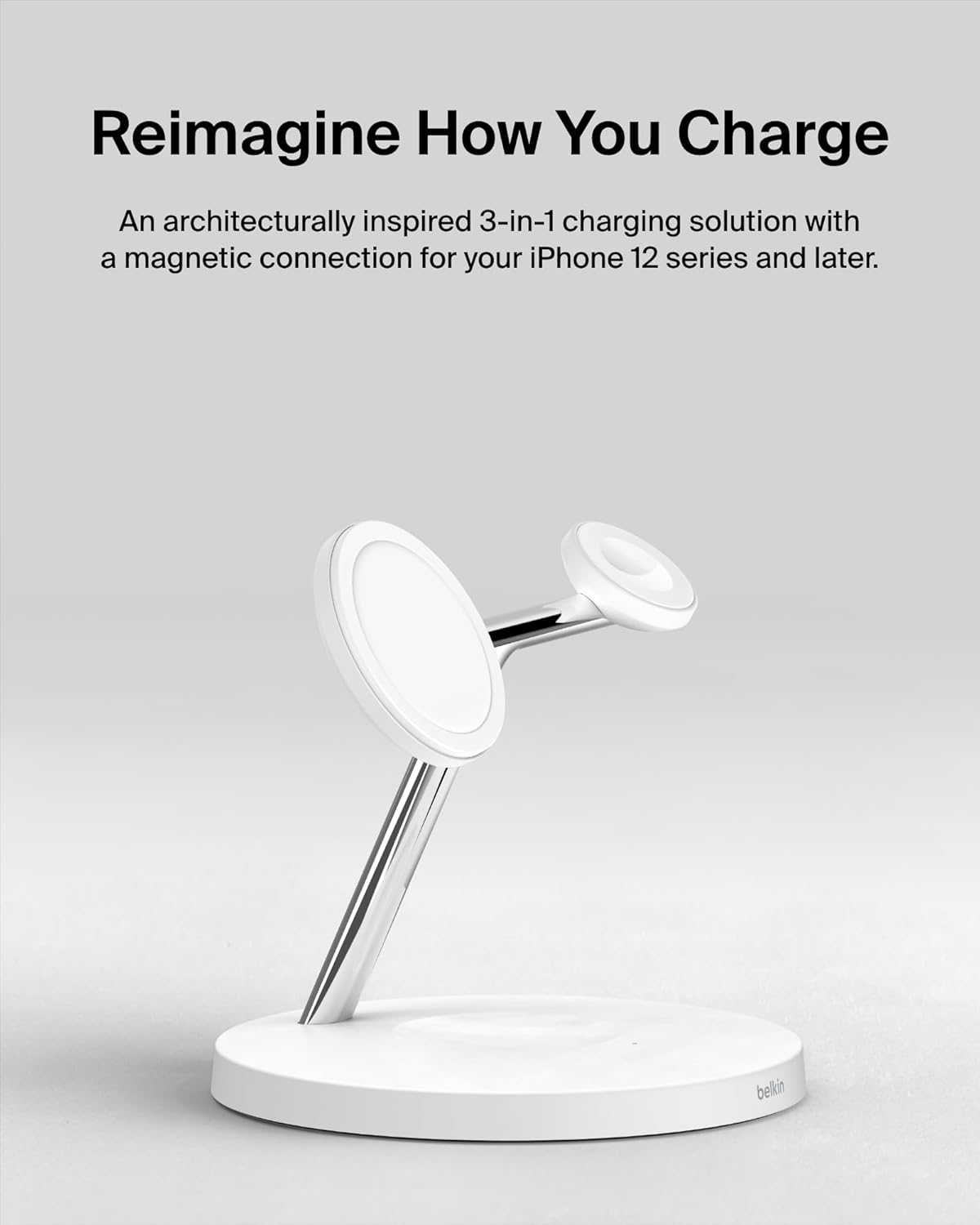 Belkin MagSafe-Compatible iPhone Charger, 3-in-1 Wireless Charging Station, Qi2-Certified 15W Wireless Charge for Apple iPhone 17 Series, Apple Watch, AirPods w/Non-Slip Base, 40W Included - Black