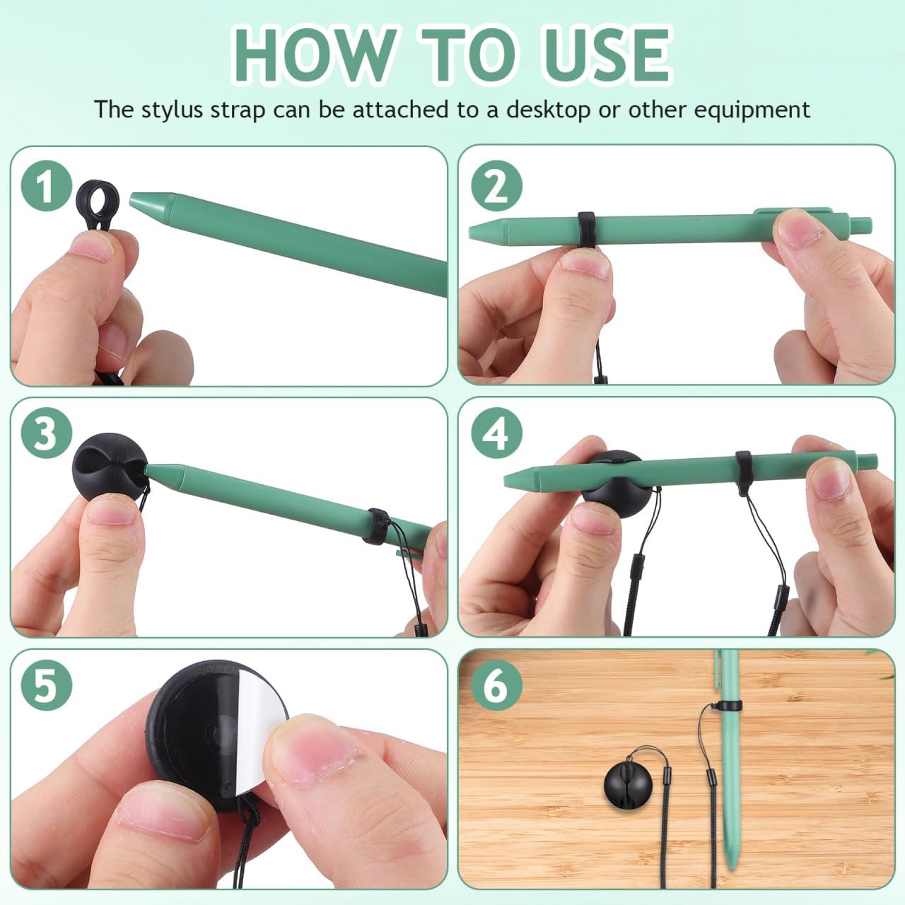 Artibetter 2Pcs 2-Pack Coiled Pen Tether with Adhesive Silicone Base, 12" Spring Rope Anti-Lost Leash with 8mm Silicone Ring for Clipboards, Retail Counters, Tablets, and Stylus Pens (Black)