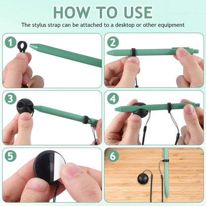 Artibetter 2Pcs 2-Pack Coiled Pen Tether with Adhesive Silicone Base, 12" Spring Rope Anti-Lost Leash with 8mm Silicone Ring for Clipboards, Retail Counters, Tablets, and Stylus Pens (Black)