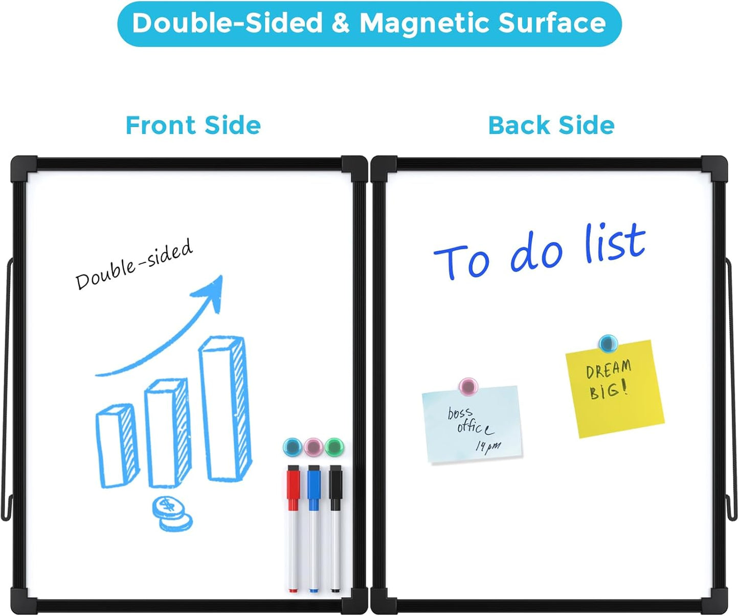 MaxGear Double-Sided Dry Erase Board for Wall, 16"x12" Hanging Whiteboard, Small Dry Erase White Board with 3 Markers and 4 Magnets, Portable Whiteboard for Planning, Drawing, Memo, to Do List