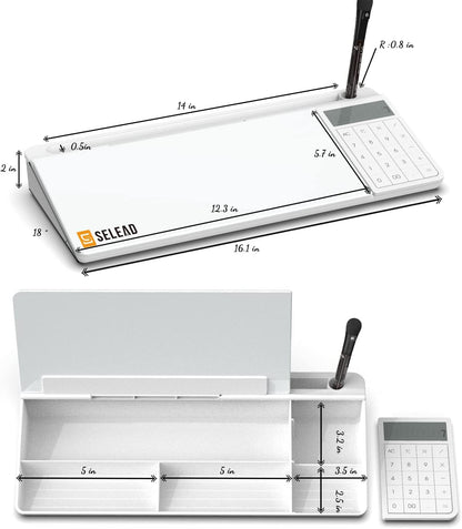 SELEAD Desktop Glass Whiteboard with Wireless Charger Station, Dry Erase Board Computer Pad Keyboard Stand with Organizer for Home, School, Office Desk Accessories, Black