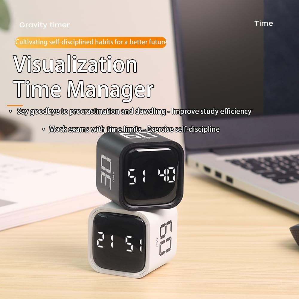 EooCoo Pomodoro Timer Cube, Cool Stuff Gadgets, Visual Timer with Gravity, Countdown 5/10/25/50 Min, Rechargeable Productivity Tool for Office, Classroom, Kitchen, Gym, Yoga, College School Supplies