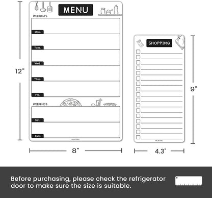 Magnetic Dry Erase Menu Board for Fridge, Weekly Meal Planner Whiteboard Set for Kitchen Refrigerator - Includes 1 Grocery List, 3 Markers + Eraser
