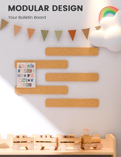 Fluxynara Cork Board Alternative Felt Strip Board 8-Pack 13"x2", Office Pin Board with 50 Push Pins, Adhesive Install for Bedroom Door & Home Office(Linen Dusk)