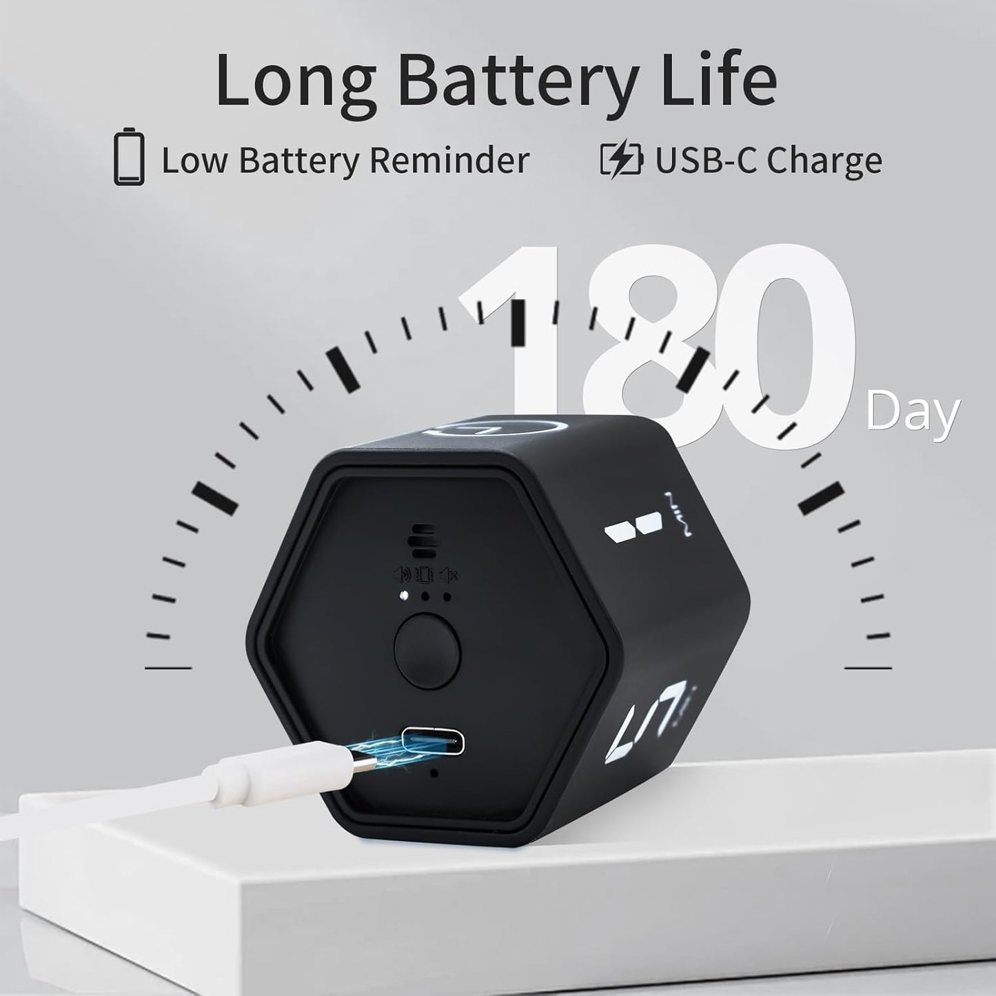 LUCKY TIME Productivity Timer Flip Gravity Sensor Pomodoro Cube Timer Countdown & Countup,1/5/10/30/60min Preset & Custom Timing, Mute/Vibrate/Sound for ADHD,Work,Study,Kitchen(1, White Hexagon)
