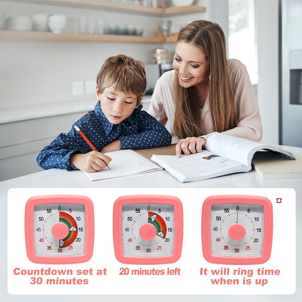 Visual Timer for Kids & Adults, 60 Minute Rainbow Countdown Timer, Time Management Tool for Classroom, Home, Kitchen, Office, School