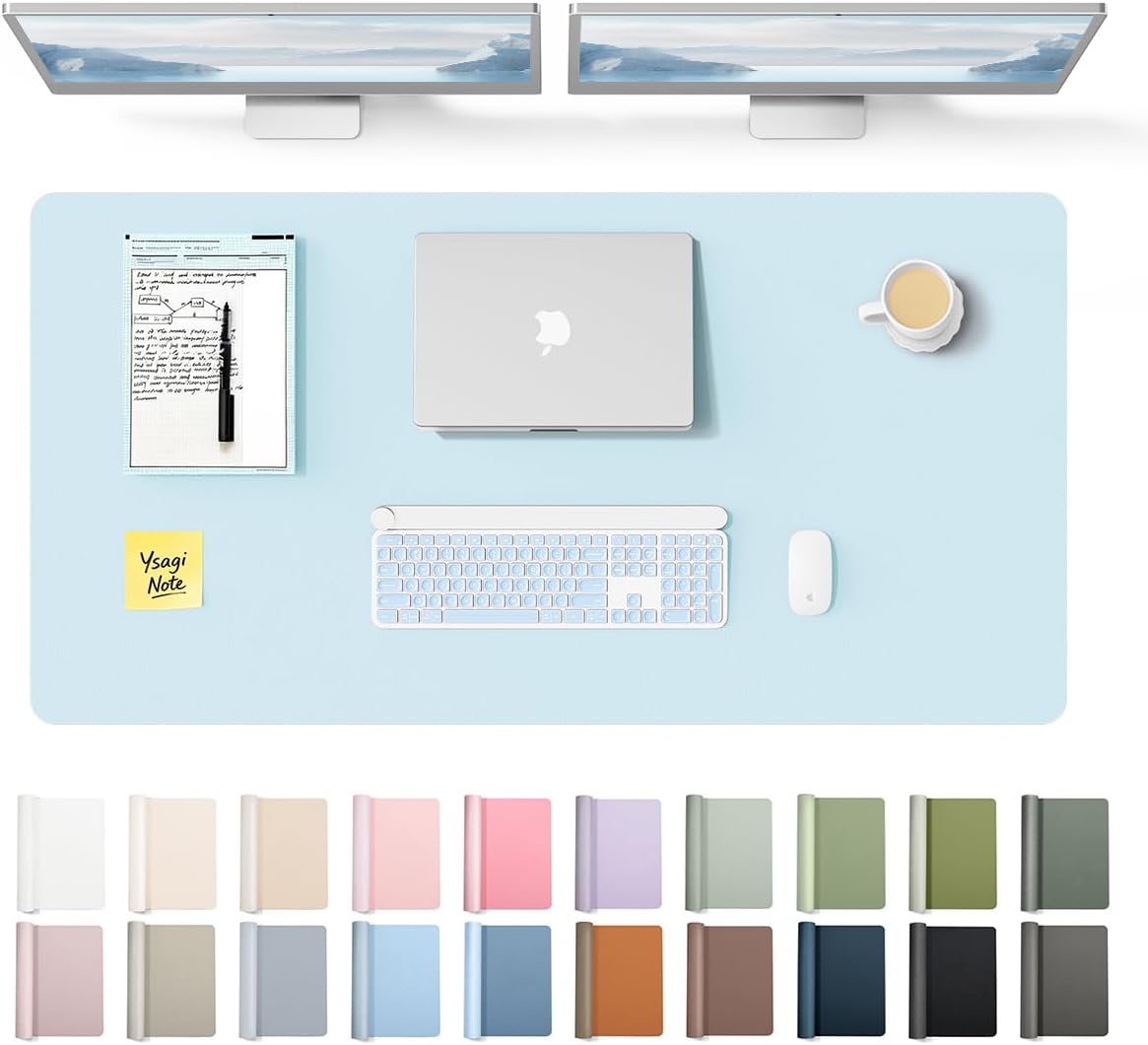 YSAGi Leather Desk Protector, Office Mat, Large Mouse Mat, Non-Slip PU Leather Blotter, Laptop Desk Mat, Waterproof Writing Pad for Office and Home (Black, 31.5" x 15.8") - Colors B