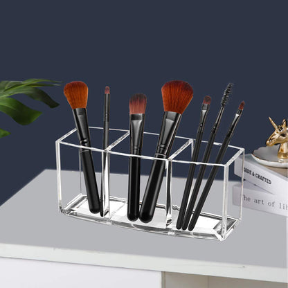 Watpot Acrylic Makeup Brush Organizer Holder Clear Cosmetic Brushes Storage with 3 Slots