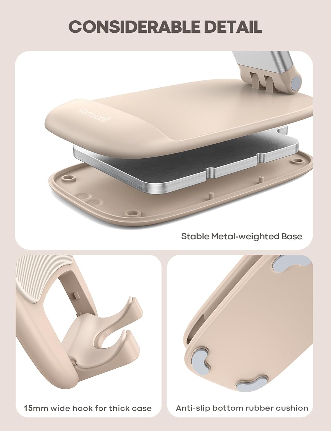 Lamicall Cell Phone Stand for Desk - [Height Adjustable] Foldable Mobile Phone Holder, Portable Stand for iPhone 17 16 15 14 13 12 11 Pro Max Plus Air, Galaxy S25, Office Gift, Telephone Accessories