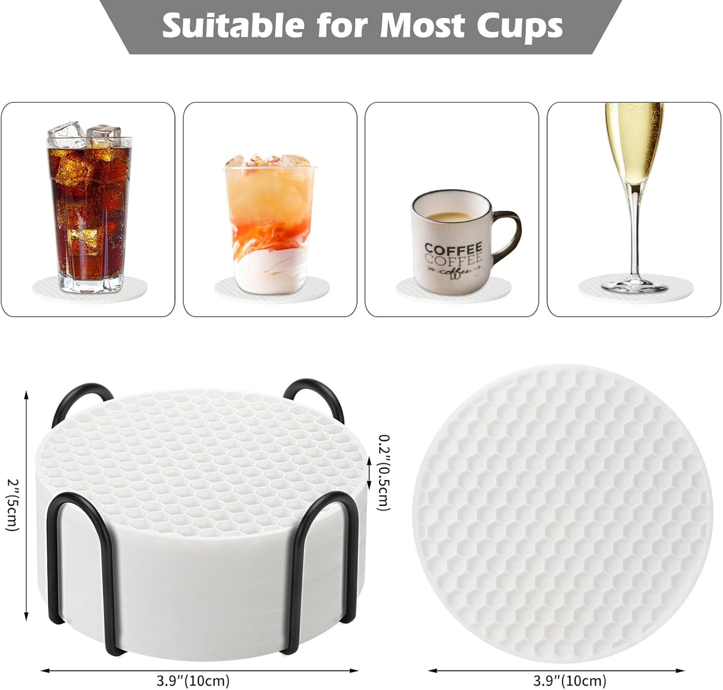 TWTLi Silicone Coasters Set of 8 with Holder,Coasters for Drinks,Beer,Coffee Coasters,Suitable for Kinds Cups,Hot or Cold,Anti-SLI,Non-Stick,Anti-Overflow Tabletop Protection and Decor (8 Pcs, Black)