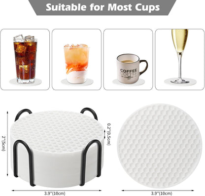 TWTLi Silicone Coasters Set of 8 with Holder,Coasters for Drinks,Beer,Coffee Coasters,Suitable for Kinds Cups,Hot or Cold,Anti-SLI,Non-Stick,Anti-Overflow Tabletop Protection and Decor (8 Pcs, Black)