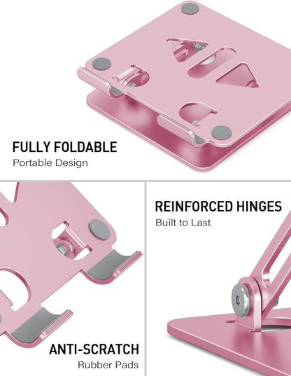 Aoviho Tablet Stand Holder for Desk, Adjustable Aluminum Desk Accessories, Stable Desktop Stand for Office Home,Compatible with iPad Pro Air Mini, Samsung Tablets, Rose Gold