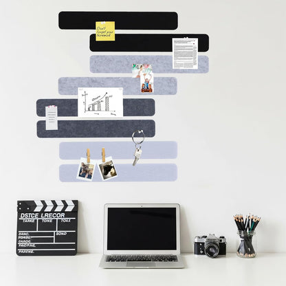 Vuzvuv 8 pcs Bulletin Board Bar Strips with 50 Pushpins & 10 Wooden Clip pins，Self Adhesive Cork Board for Wall，Felt Pin Board for School，Office Decor（Black White Grey）