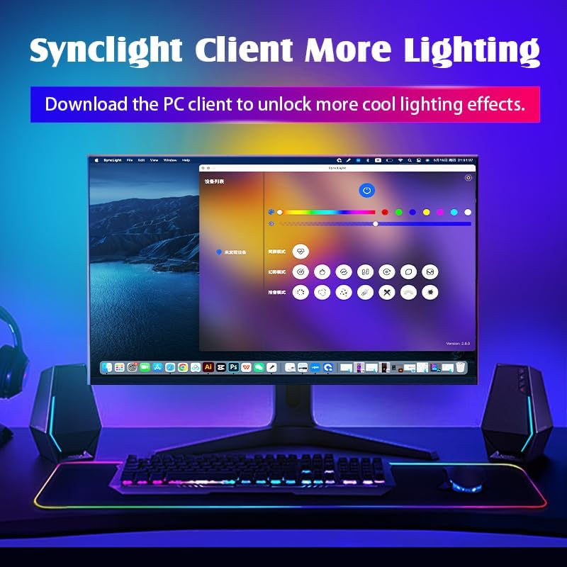 Monitor LED Backlights, LED Strip Light Sync with Screen Color/Music, Computer Light Bar Behind Screen, for PC/Mac, LEDs for Desk Gaming, USB Interface,Software Control (24 inch)