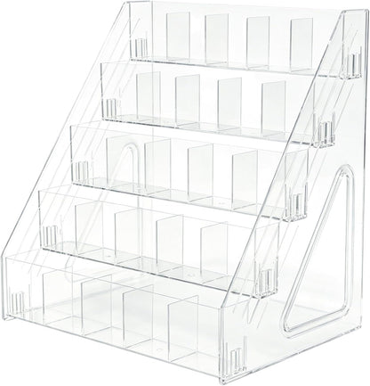 3-Tier Acrylic Desk Organizer, Multi-Slot Marker & Pen Storage Holder, Clear Vertical Desktop Stationery Rack for Small Art Supplies, Compact Office & Home Workspace Organizer